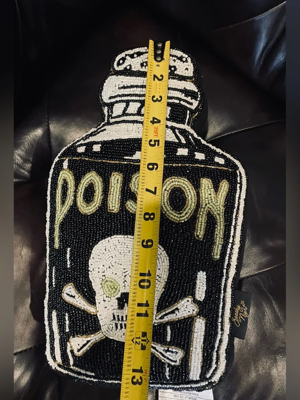 SPOOKY NIGHT Beaded POISON Bottle Skull And Crossbones Decorative Throw Pillow